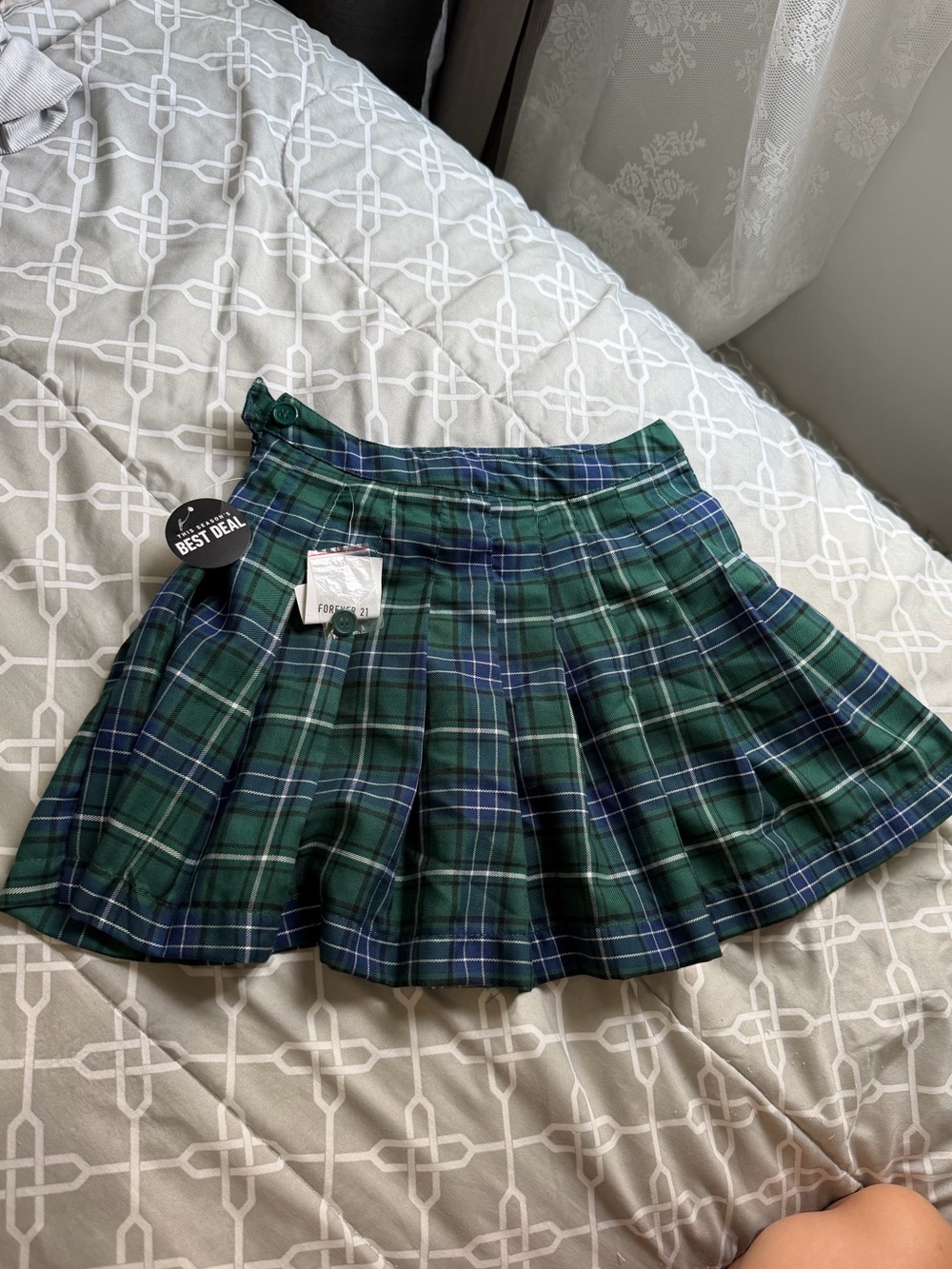 Plaid Pleated Mini Skirt in Green and Navy